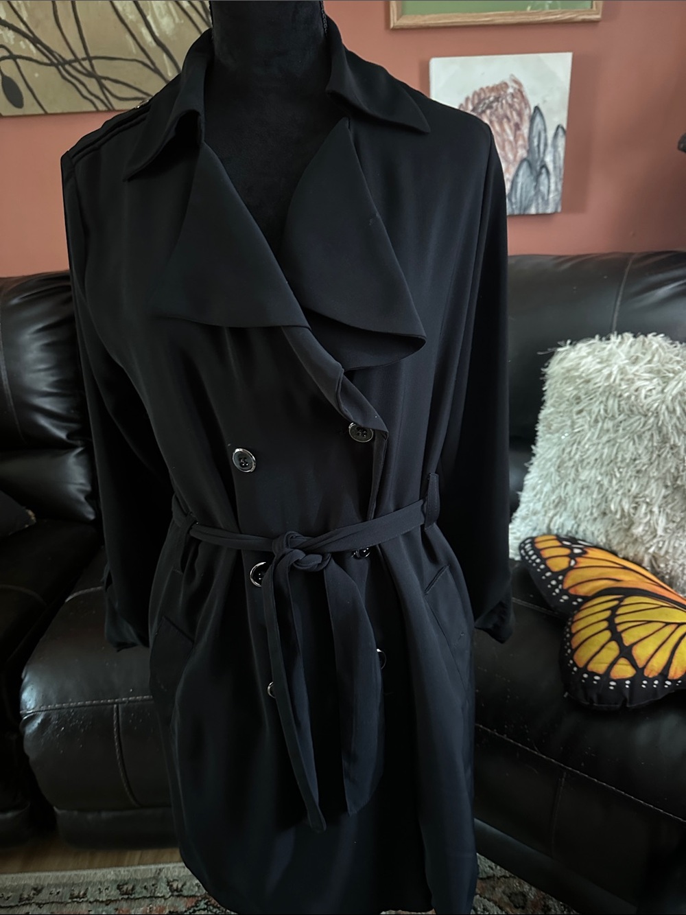 Jennifer Lopez Black Long Sleeve Double-Breasted Belted Dress